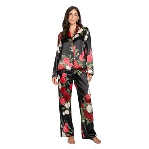 NWT Lilac & London Women’s Floral Red Rose Satin Pajama 2-Piece Set XXL
